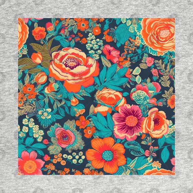 Cheerful Wildflowers, Blue, Orange, Pink  Flowers by VintageFlorals